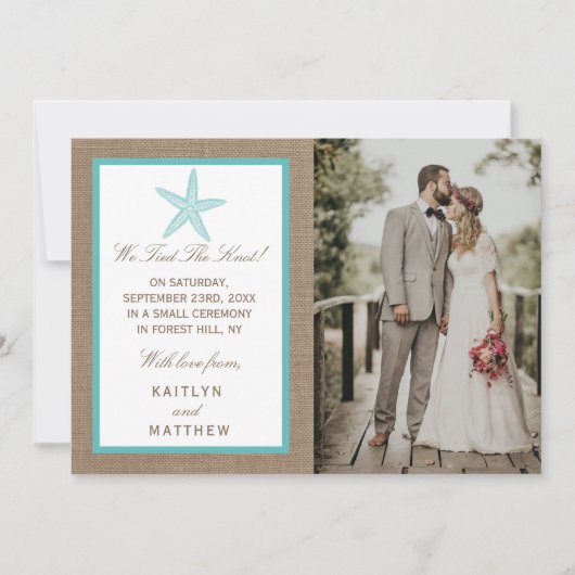 Faire-part Starfish Turquoise Burlap Beach Wedding Collection (Devant)