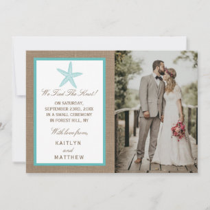 Faire-part Starfish Turquoise Burlap Beach Wedding Collection
