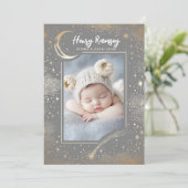 Faire-part Stars Celestial Cute Grey Photos de nouveau-né (Debout devant)