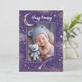 Faire-part Stars Celestial mignon pourpre Photos de nouveau-n (Debout devant)