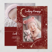 Faire-part Stars Celestial mignon Rouge Nouveau-né Photos Nai (Devant / Derrière)