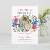 Faire-part Stars Stripes Nuits sans dentelle Grossesse floral (Debout devant)