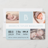 Faire-part Statistiques de bébé Monogramme Blocs de couleur b (Devant)