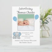 Faire-part Statistiques de naissance Bébé Garçon Éléphant Ble (Debout devant)
