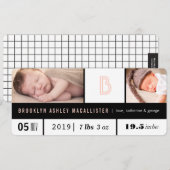 Faire-part Statistiques simples pour bébé fille Monogramme ro (Devant / Derrière)
