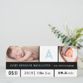 Faire-part Statistiques simples pour bébé garçon Monogramme b (Debout devant)
