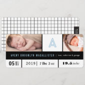 Faire-part Statistiques simples pour bébé garçon Monogramme b (Devant / Derrière)