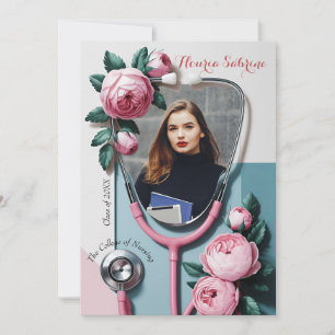 Faire-part Stéthoscope Roses Roses Fleurs Roses Moderne pour 