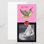 Faire-part STORK BABY SHOWER CARRÉ MONOGRAM ruby (Devant / Derrière)