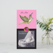 Faire-part STORK BABY SHOWER CARRÉ MONOGRAM ruby (Debout devant)