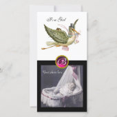 Faire-part STORK BABY SHOWER CARRÉ MONOGRAM ruby blanc (Devant)