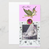 Faire-part STORK BABY SHOWER SWIRLS MONOGRAMME ruby blanc (Devant / Derrière)