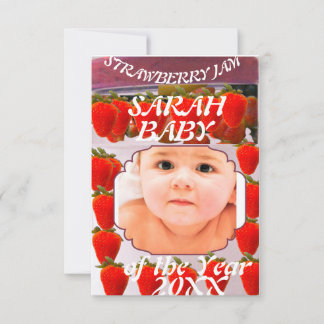 Faire-part Strawberry Jam jar with baby photo design