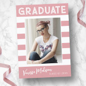 Faire-part Stripes tendance Simple Retro Graduate Photo rose