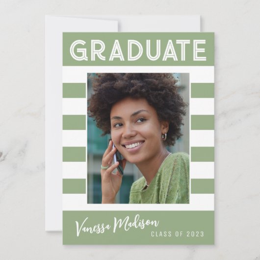 Faire-part Stripes tendance Simple Retro Graduate Photo Vert (Devant)