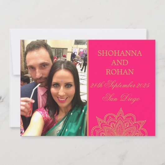 Faire-part Style Indien Gold Rose photo mariage Enregistrer l (Devant)