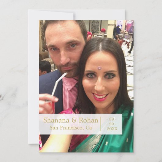 Faire-part Style Indien Green Photo Wedding Enregistrer La Da (Devant)