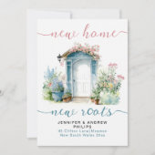 Faire-part Style New Home Floral Garden Pink Turquoise Script (Devant)