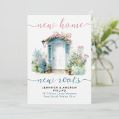 Faire-part Style New Home Floral Garden Pink Turquoise Script (Debout devant)