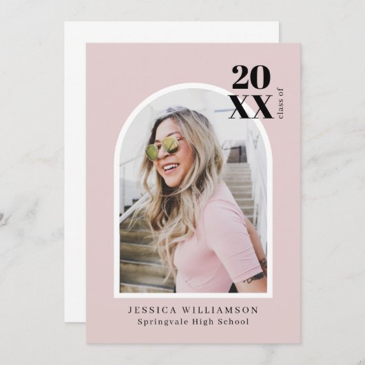Faire-part Style rose moderne minimal Arch Graduation Photo (Devant / Derrière)