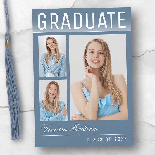 Faire-part Style tendance moderne 3 Photo Blue Graduation