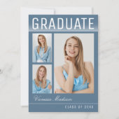 Faire-part Style tendance moderne 3 Photo Blue Graduation (Devant)
