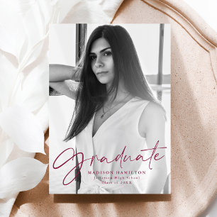 Faire-part Stylish Maroon Script Photo Graduation