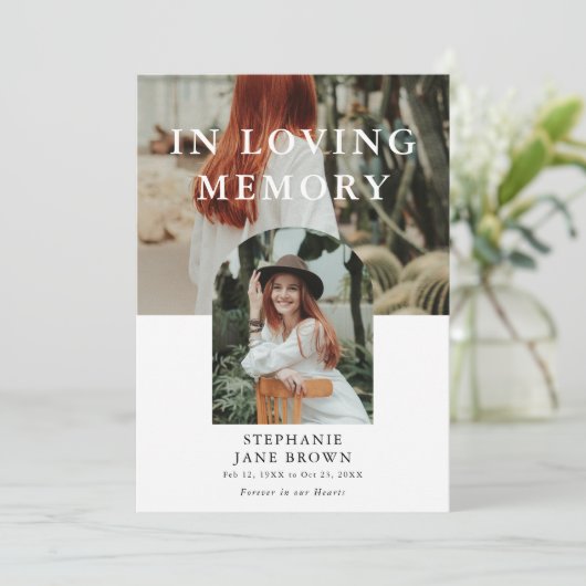 Faire-part Stylish Minimal 2 Photo Funeral Memorial (Debout devant)