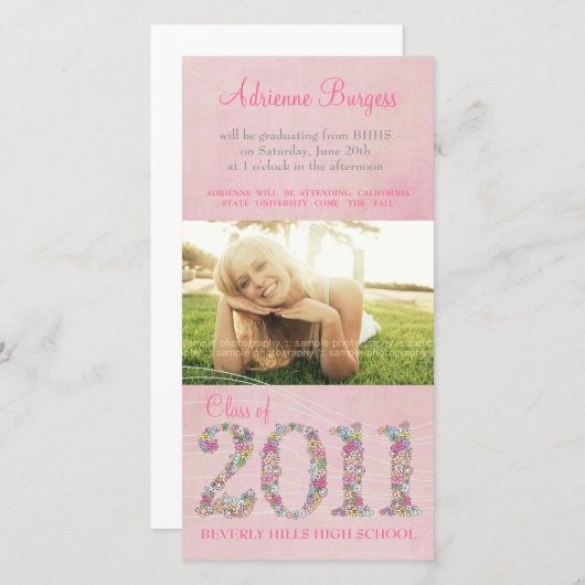 Faire-part Summer Blossoms de la classe de 2011 Graduation Ph (Devant / Derrière)
