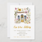 Faire-part Summer Mustard Yellow & Pink Floral House Moving (Devant)