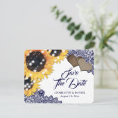 Faire-part Sunflower Navy Blue Floral Lace Rustic Wedding (Debout devant)
