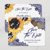 Faire-part Sunflower Navy Blue Floral Lace Rustic Wedding (Devant / Derrière)