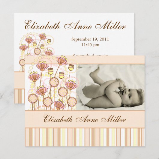 Faire-part super doux de bébé de fleurs (Devant / Derrière)