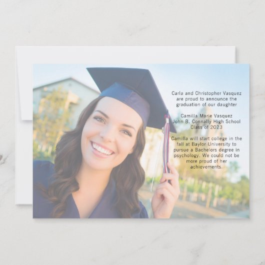 Faire-part Superposition de script blanc pour photo de remise (Dos)