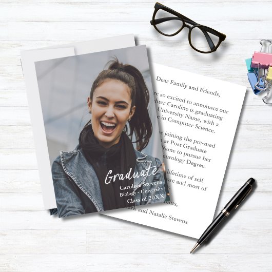 Faire-part Superposition de texte blanc moderne | Photo d'étu