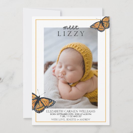 Faire-part Surnom Rencontrez Bébé Papillons Naissance (Devant)