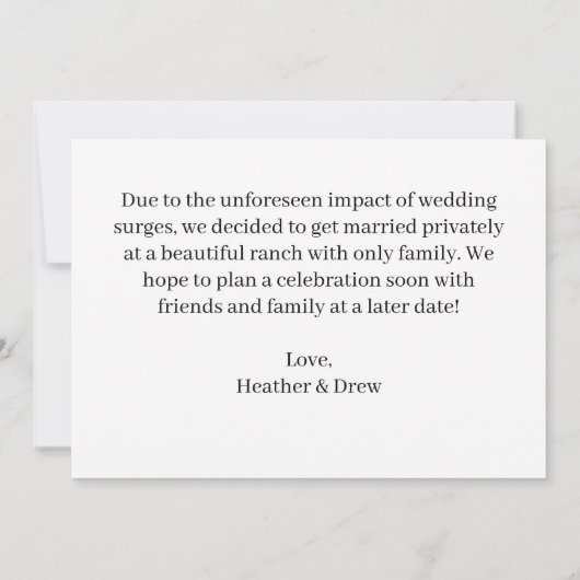 Faire-part Surprise, nous sommes mariés ! (Dos)