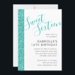 Faire-part Sweet 16 Anniversaire Turquoise Blue Parties scint<br><div class="desc">Parties scintillant flamboyante, moderne, jolie et simple bleu turquoise, bleu d'oeuf de robin, turquoise, ou thème de cinéma petit-déjeuner parties scintillant stripe personnalisable invitations anniversaire. Fille mais pas frileux pour une fête d'anniversaire élégante et brillante ado. Le design au dos peut être modifié ou supprimé, il suffit de cliquer sur...</div>