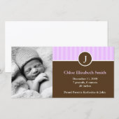 Faire-part Sweet Lavender Stripes Baby Birth Annonces (Devant / Derrière)