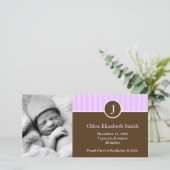 Faire-part Sweet Lavender Stripes Baby Birth Annonces (Debout devant)