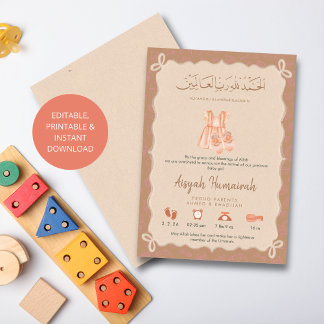 Faire-part Sweet Muslim Pink Baby Outfits Birth Announcement 