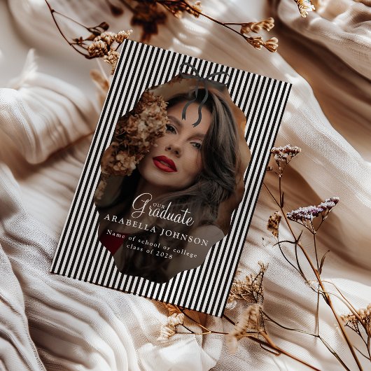 Faire-part Sweet Pinstriped Black Bow Photo Graduation