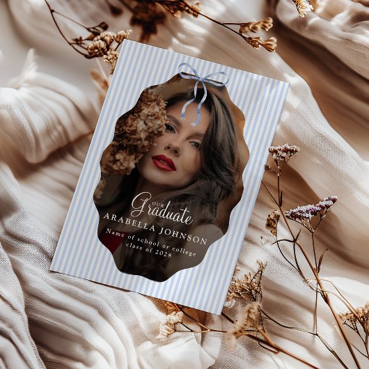 Faire-part Sweet Pinstriped Blue Bow Photo Graduation