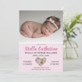 Faire-part Sweet rose Floral Coeur bébé photo naissance (Debout devant)