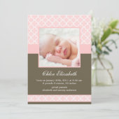 Faire-part Sweet rose Quatrefoil fille photo naissance (Debout devant)