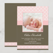 Faire-part Sweet rose Quatrefoil fille photo naissance (Devant / Derrière)