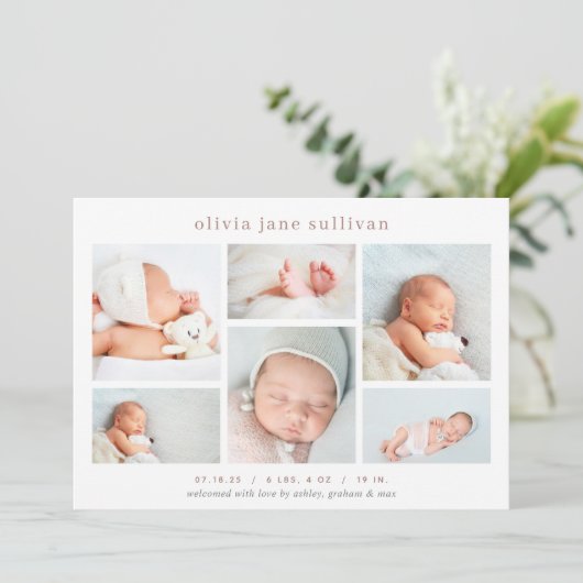 Faire-part Sweet Six | Photo Collage Naissance (Debout devant)