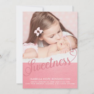 Faire-part Sweet Valentine Typographie Baby Girl Photo de nai