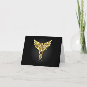 Faire-part Symbole caducée polygonal or