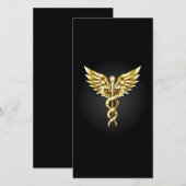 Faire-part Symbole caducée polygonal or (Devant / Derrière)